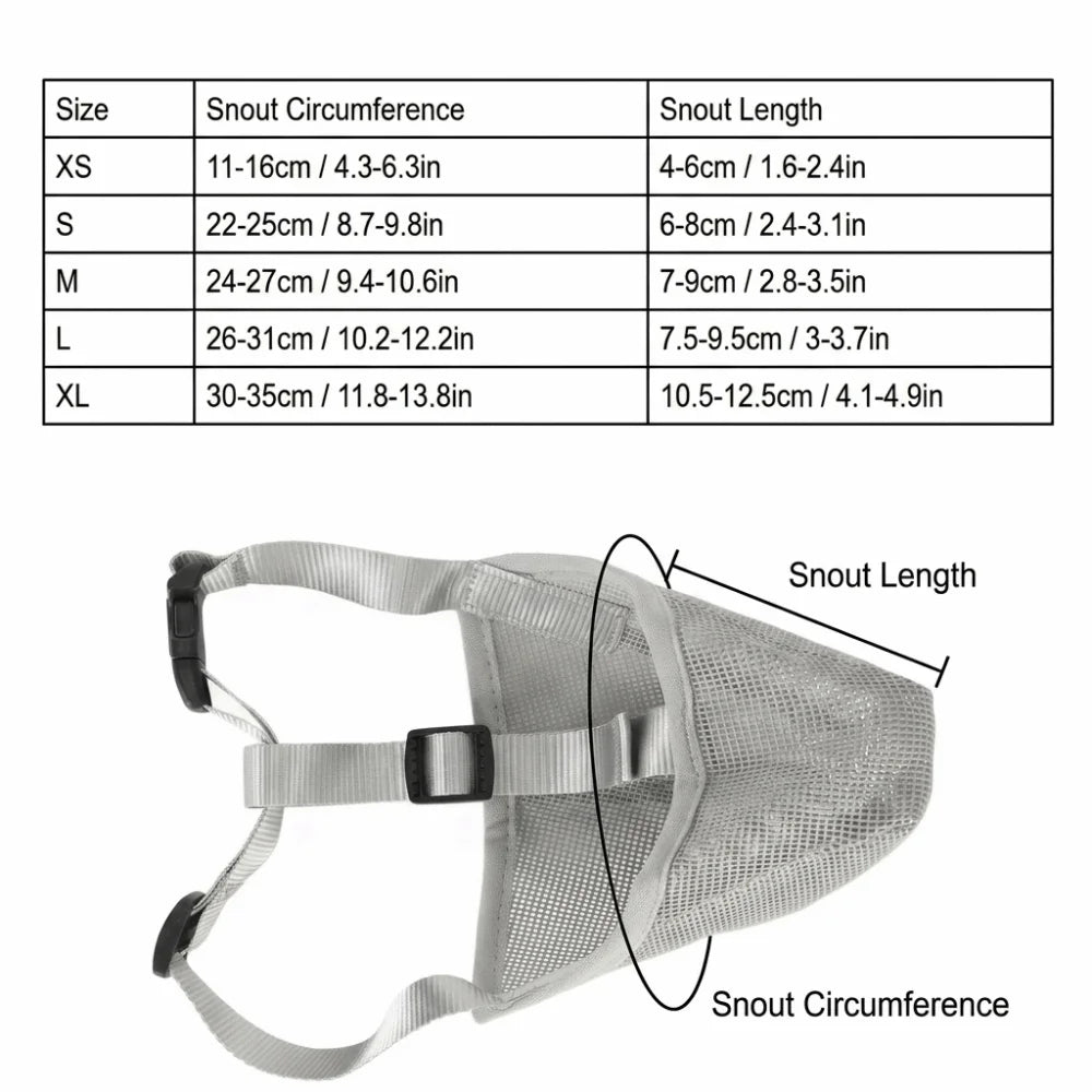 Air Mesh Dog Mouth Cover Soft Flexible Multi-size Dog Barking Stopper Adjustable Strap Lightweight Dog Anti Bite Guard