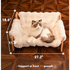Elevated Wooden Cat Couch Bed with Removable Fluffy Cover