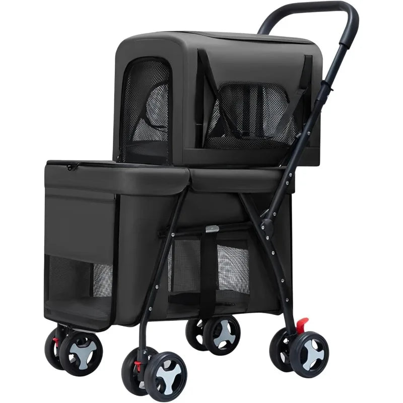 Double Pet Stroller for Dog Cats, Quick-Folding Dog Stroller Carrier with Detachable Carriers, Pet Travel Carrier Strolling Cart