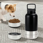 3 in 1 Stainless Steel Pet Water Bottle 32Oz Detachable Dog Drinking Bottle Large Capacity Multi-layered Pet Food Bottle Hiking