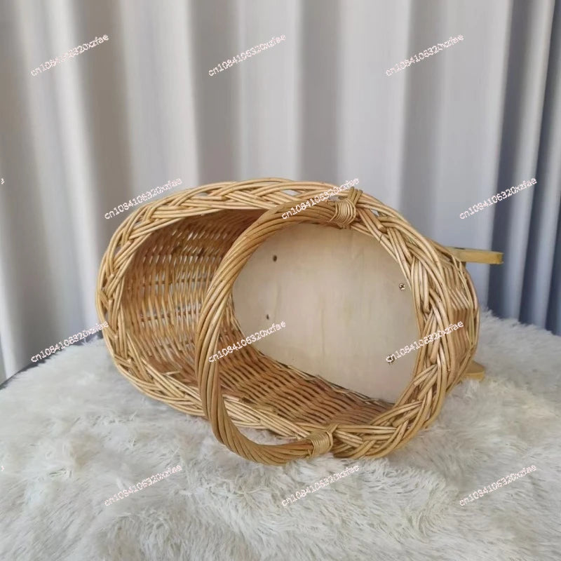 Handwoven Wicker Baby Bassinet Stroller - Multi-Functional Storage Basket for Pets & Infants | Boho Chic Nursery Decor