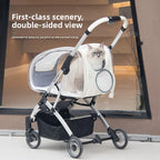 2026 Transparent Pet Stroller For Small Medium Dogs Lightweight Foldable Detachable Portable Outdoor Carrier Anti Tipping Design