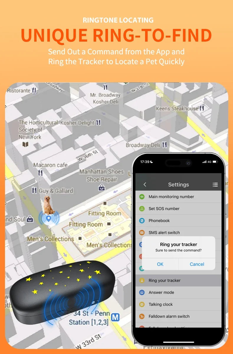 RF-V53 4G GPS Pet Locator for Dogs & Cats with Beidou Positioning - IP67 Waterproof, 900mAh Battery