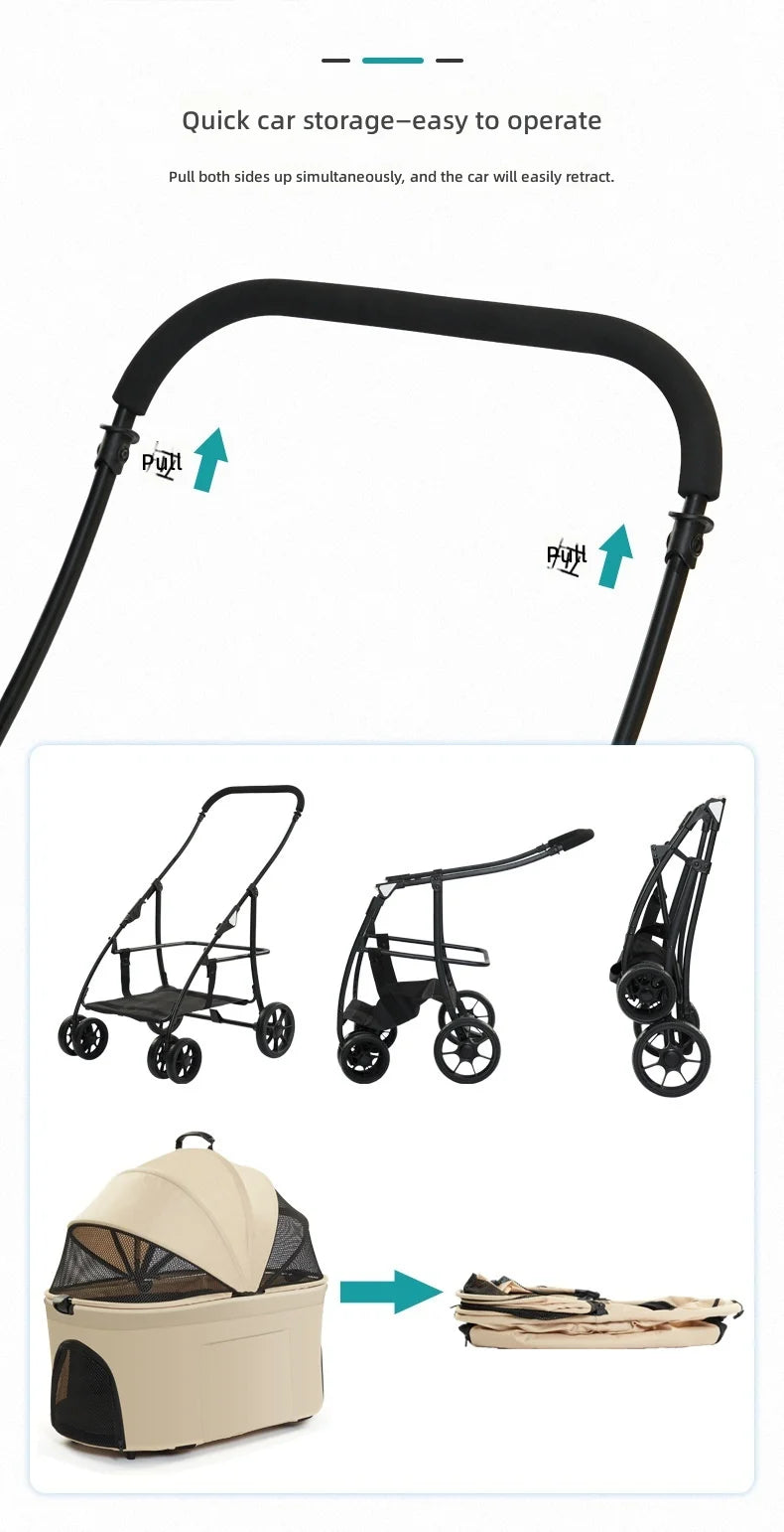 Pet Stroller for Small to Medium Dogs and Cats, Foldable and Detachable, Lightweight Portable Carrier, Travel Pet Carriage