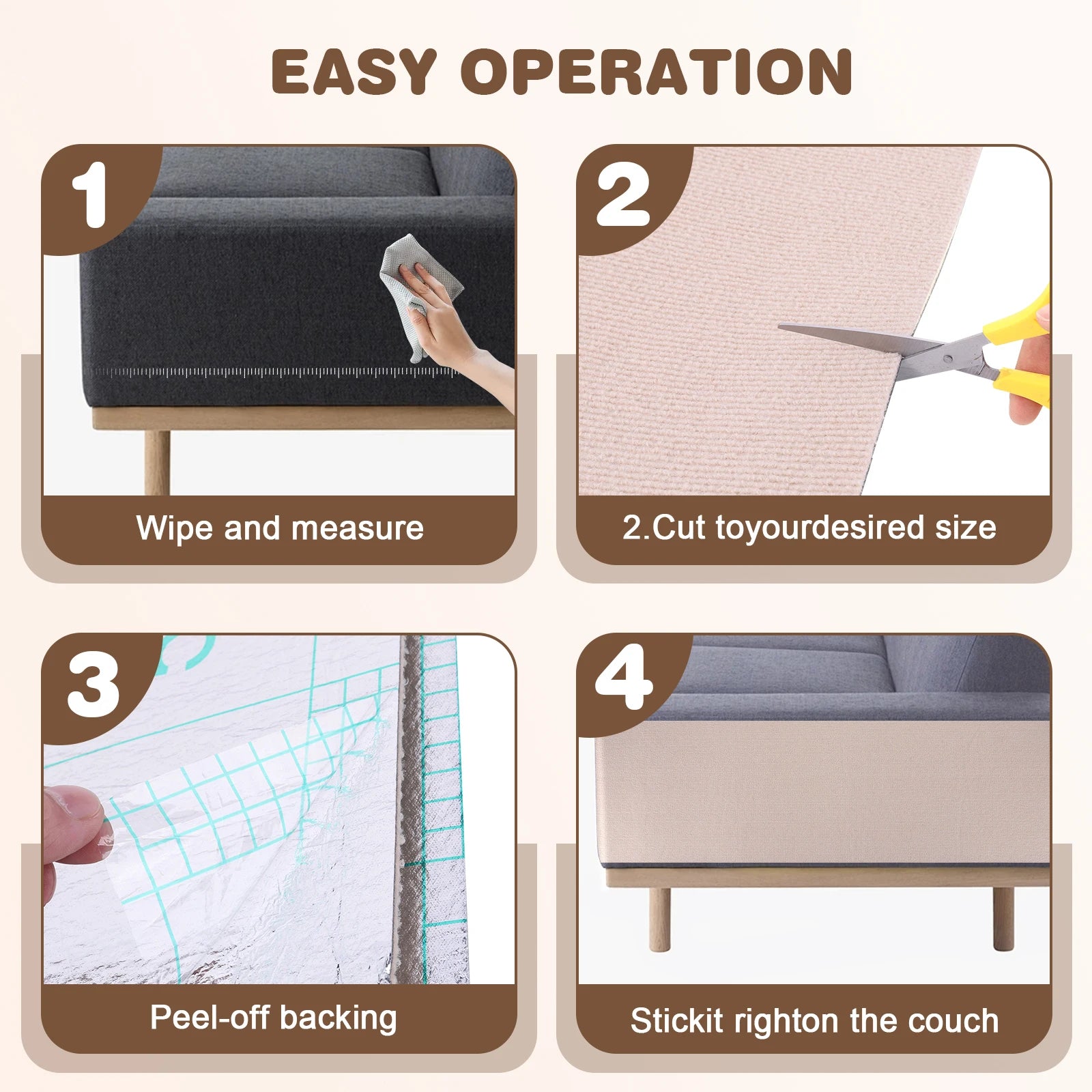 Self-Adhesive Cat Scratch Mat — Trimmable Wear-Resistant Furniture Protector Claw Pad for Couch & Sofa