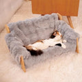 Elevated Wooden Cat Couch Bed with Removable Fluffy Cover