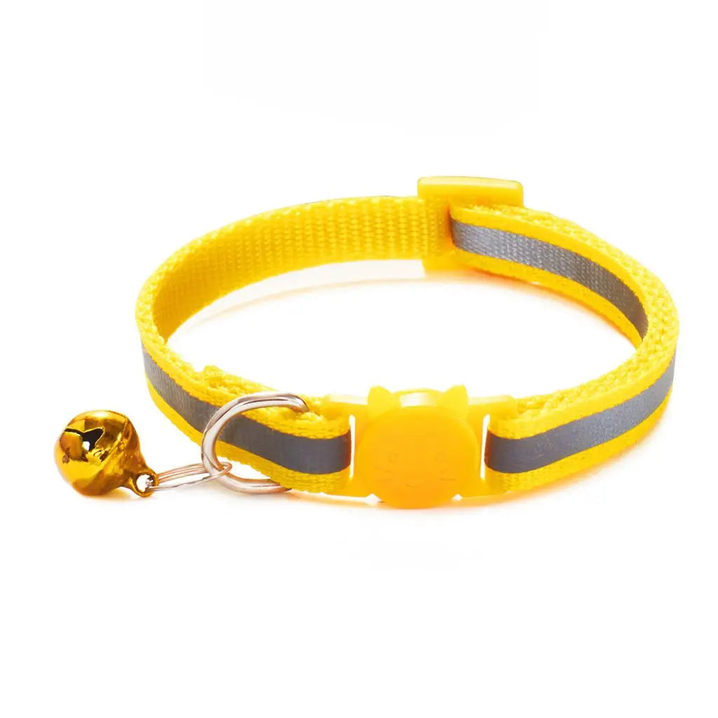 Reflective Cat Head Pattern Cat Collar with Bell — Adjustable Decorative Kitten Neck Strap