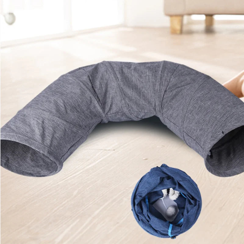 Foldable Indoor Cat Tunnel with Soft Cushion Pillow — Scratch-Resistant Hide & Seek Play Tunnel