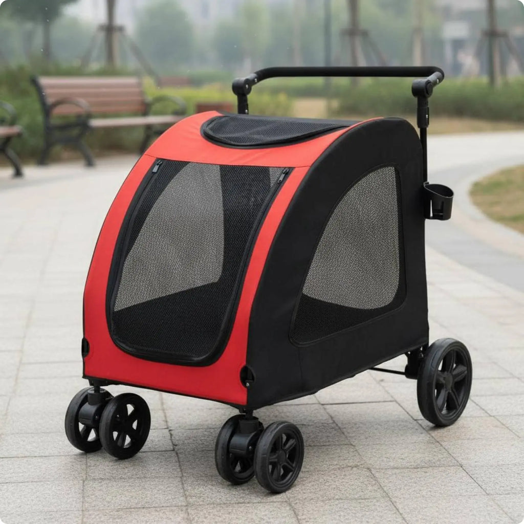 Foldable Dog Stroller Lightweight Feline Stroller Pet Pushcart Large Size Dog Stroller Mesh Sides for Park