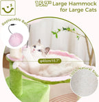 34in Cat Tree with Hammock & Wide Condo for Large Cats (Pink/Green)