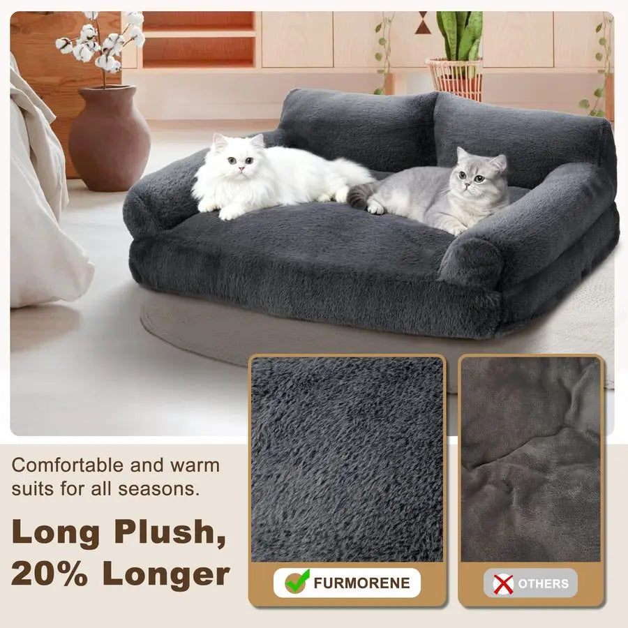 Plush Cat & Dog Couch Bed with Removable Washable Cover