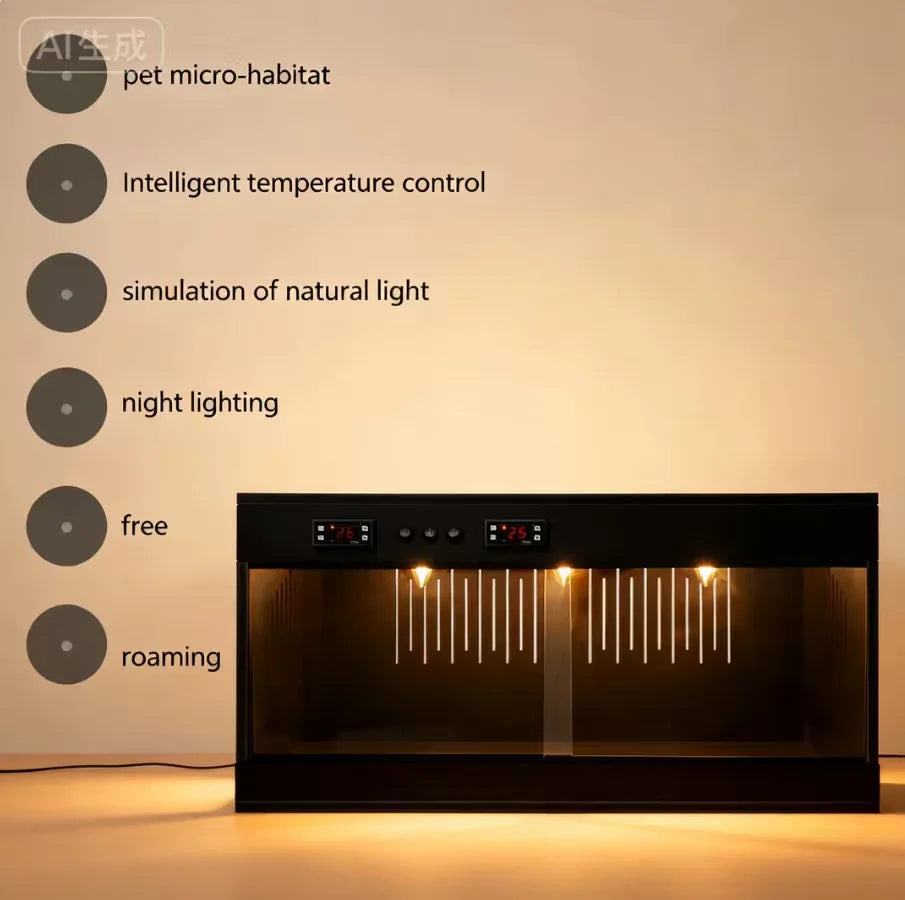 Reptile Lounge Habitat with Glass Sliding Door and Intelligent Thermostat 80*40*40cm Reptile Breeding Box LCD Reptile Pet  Box