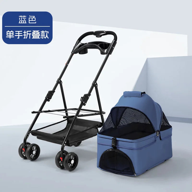 Foldable 4-Wheel Lightweight Eco-Friendly All-Season Pet Stroller Oxford Metal Frame Portable For Small Medium Pets 17kg Maximum