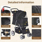 【New style】ZENY Foldable Pet Stroller Cat/Dog Stroller With 4 Wheel Pet Travel Carrier Strolling Cart With Storage Basket Cup H