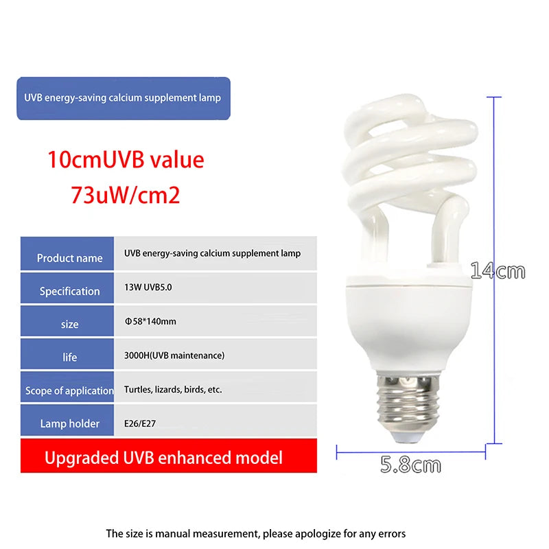 〔HM4〕13/26W UV Rays Energy Saving Terrarium Basking Light 5.0 10.0 UVB Reptile Lamp Turtle Lizard Snake Reptiles Heating Lamp