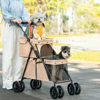 Double Layer Dog Feline Stroller Easy to Fold Double Deck Pet Stroller Breathable Mesh for Travel