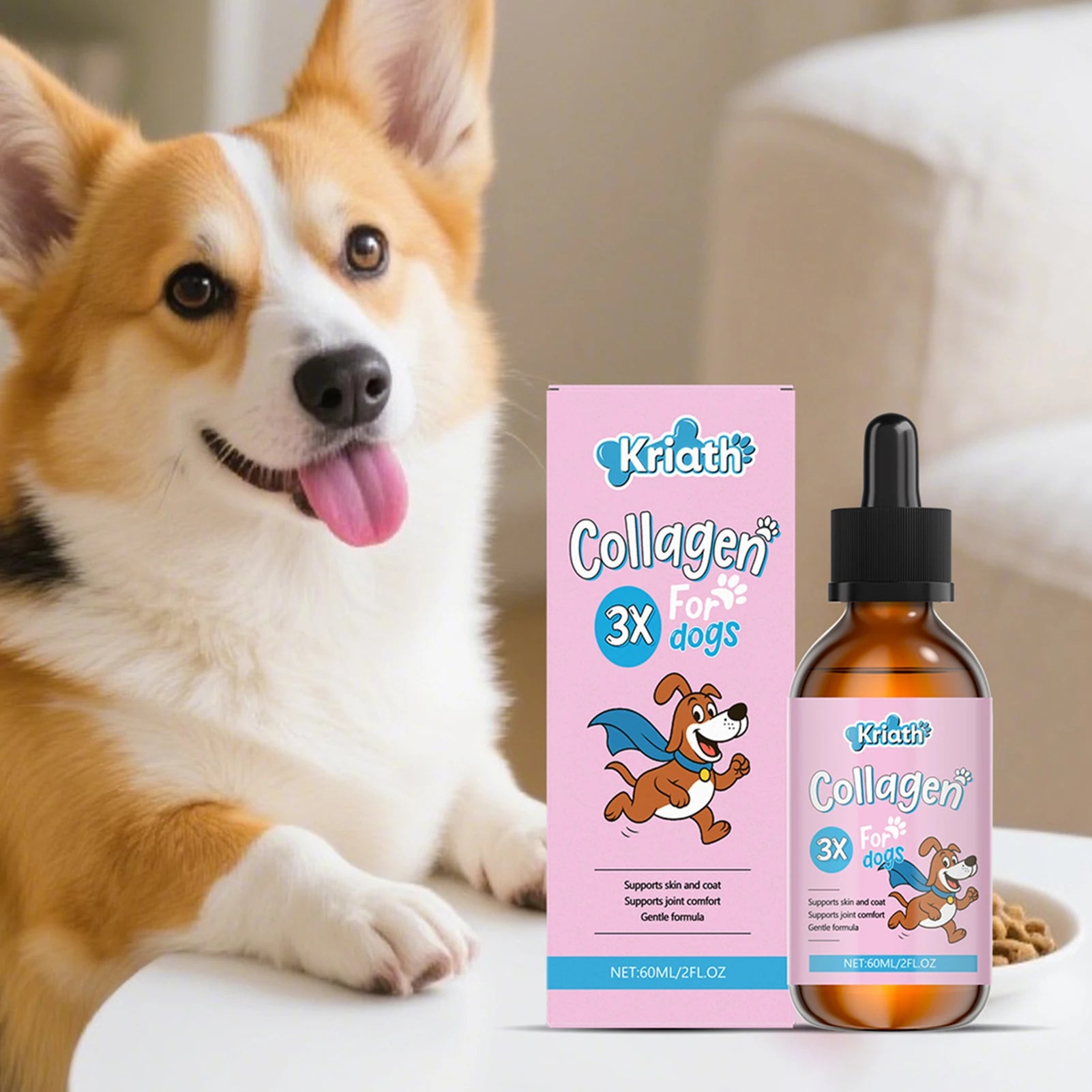 3pcs Liquid Collagen Supplement Drops For Dog Hip Joint Support Skin Coat Health Itch Relief In One Daily Supplement 60ml