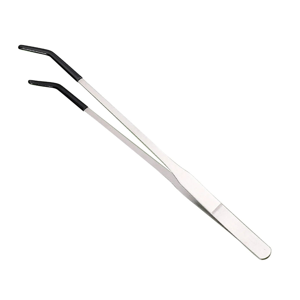 2Pcs Stainless Steel Tweezers Set Straight & Curved Bent Tip Feeding Tongs for Reptile Lizard Spider Craft Jewelry Repair