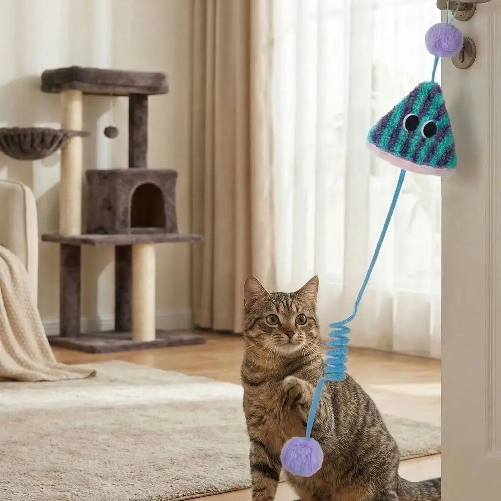 Ceiling-Mounted Elastic Spring Cat Toy — Stretchable Bite-Resistant Parachute Ball Interactive Cat Exerciser