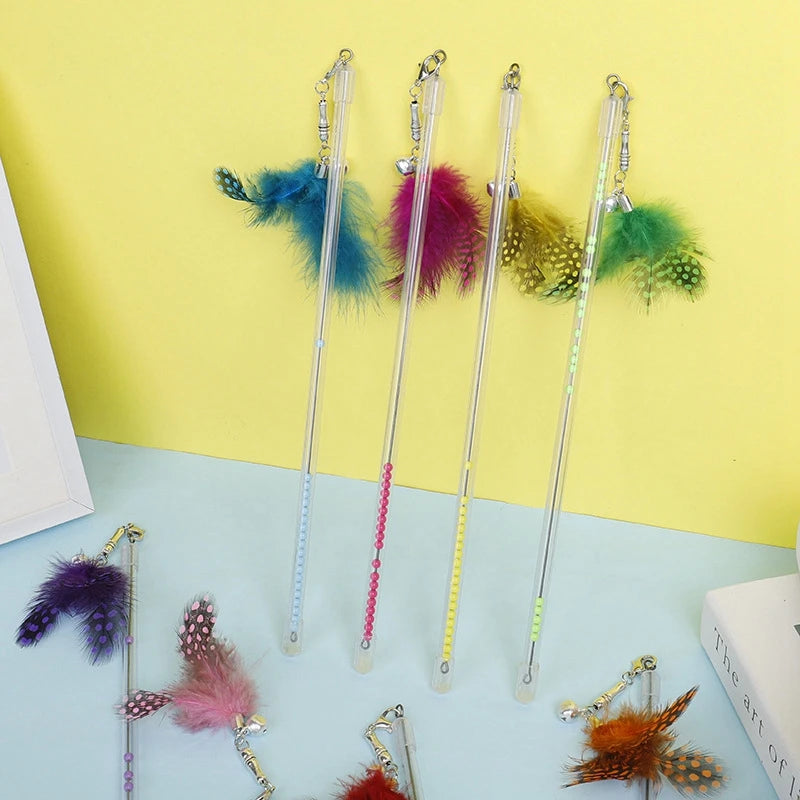 Gradient Feather Cat Teaser Wand Toy — Colorful Interactive Rod Stick for Cats (1–50 Pack)