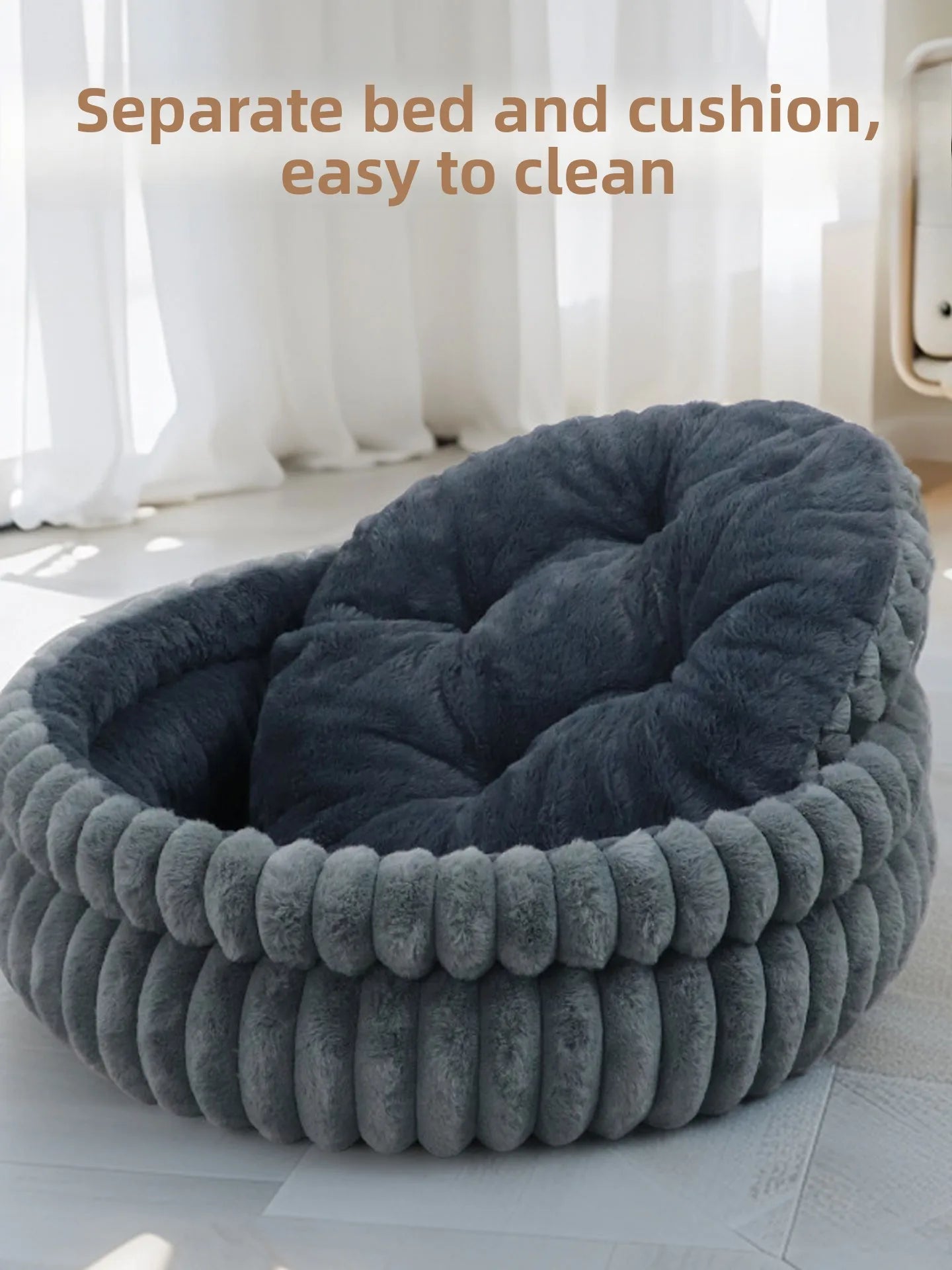 Round Velvet Pet Nest Bed with Removable Cover (Winter Warm)