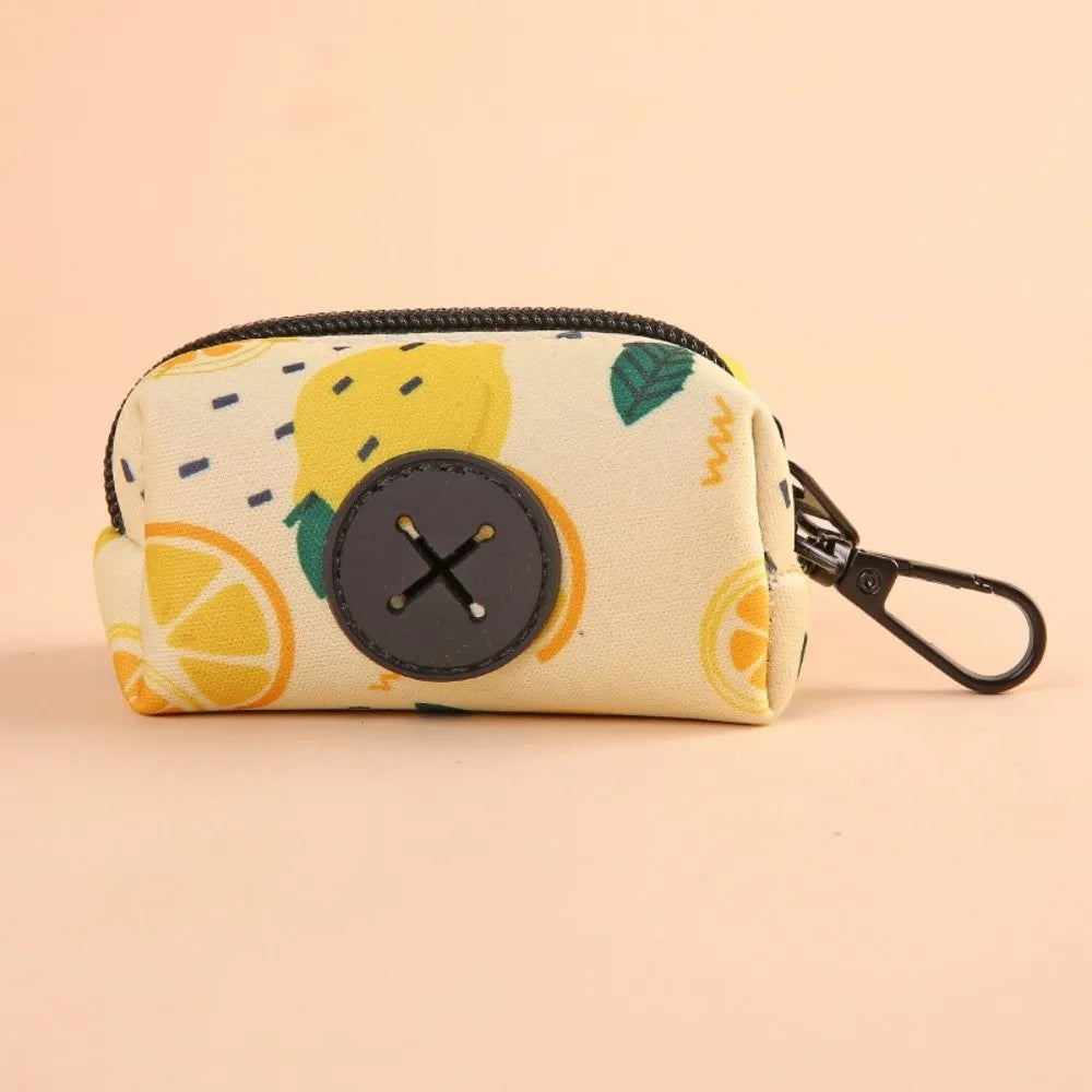 New Cute Fruit Pattern Dog Poo Bag Holder with Buckle Waterproof Waste Bag Holder Zipper Poo Bag Dispenser for Dog Leash