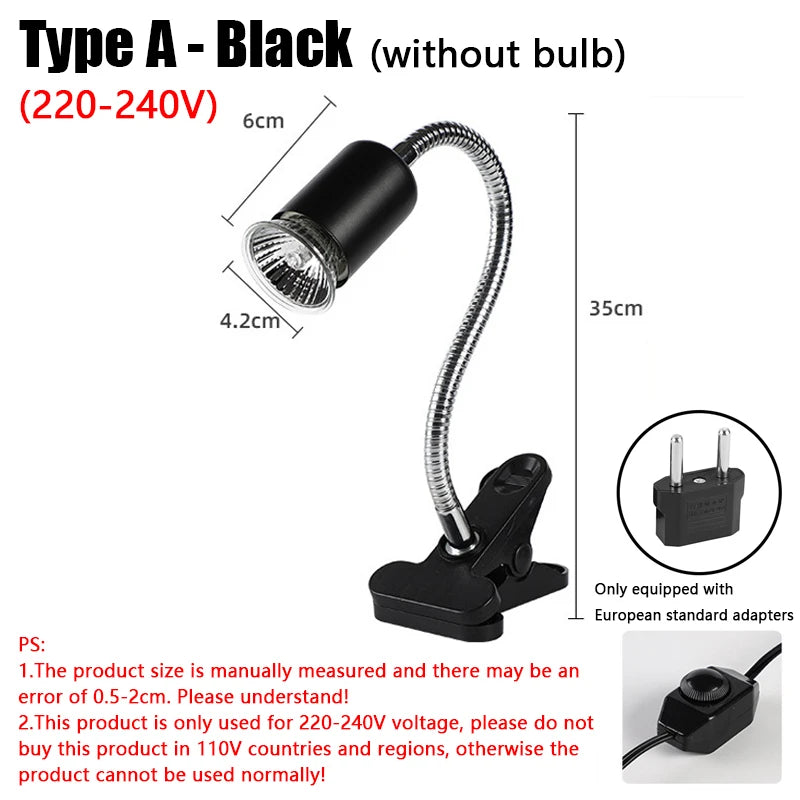 Reptile heating lamp holder UVA UVB Light Rotatable Basking Spot Light Simulated Sunlight For Turtle Lizard Dimmable 220-240V
