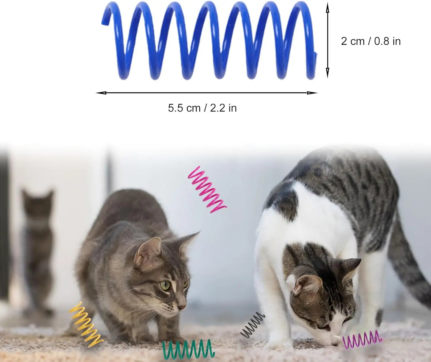 12-Pack Colorful Cat Spring Coil Toys — Durable Heavy Plastic Spiral Springs for Indoor Cat Self-Play