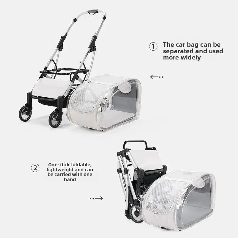 Lightweight Foldable Detachable Transparent Pet Stroller Portable Outdoor Dog Walking Cart Carrier for Small Medium Dog Stroller