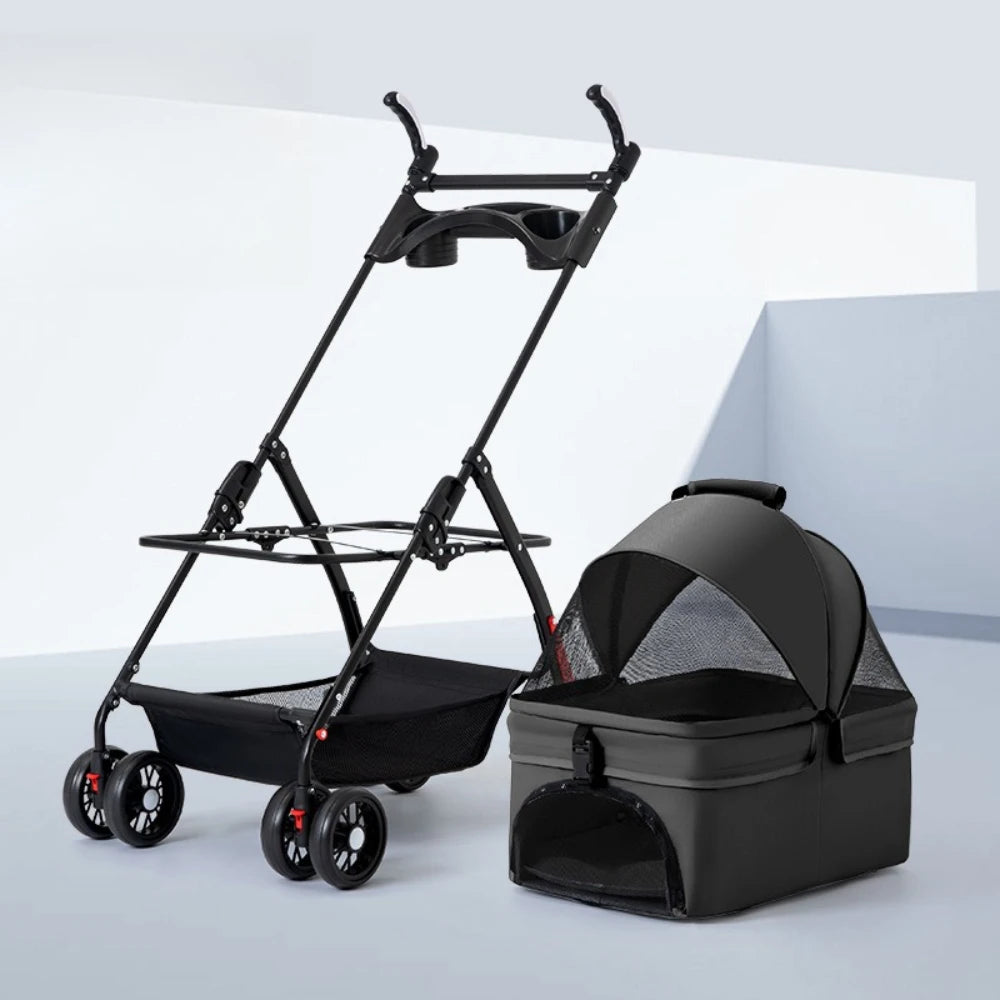 Detachable Pet Dog Stroller 4 Wheels Foldable Dog Cat Carrier with Cup Holder Pet Transport for Dogs Outdoor Puppy Basket