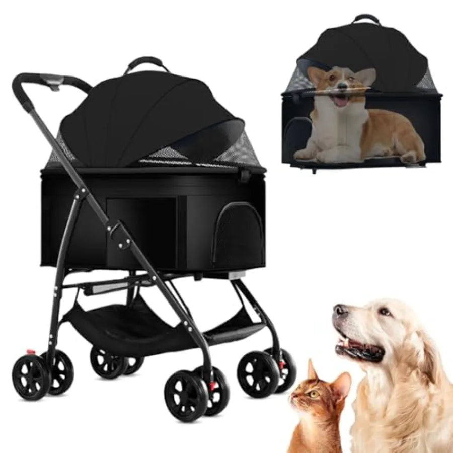 3 in 1 Dog Strollers 4 Wheels Folding Pet Stroller with Detachable Carrier Multifunction Portable Dogs Travel Carriers for Medi