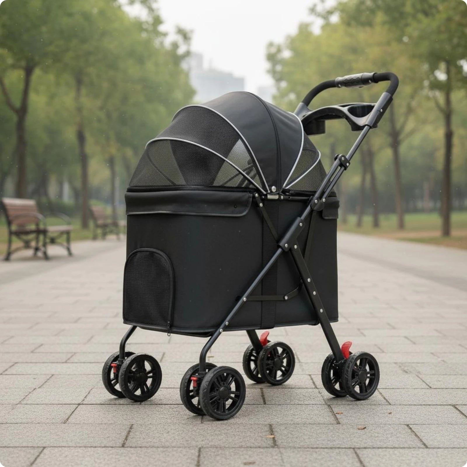 Foldable Pet Stroller Carrier Wheeled Mesh Pet Stroller
