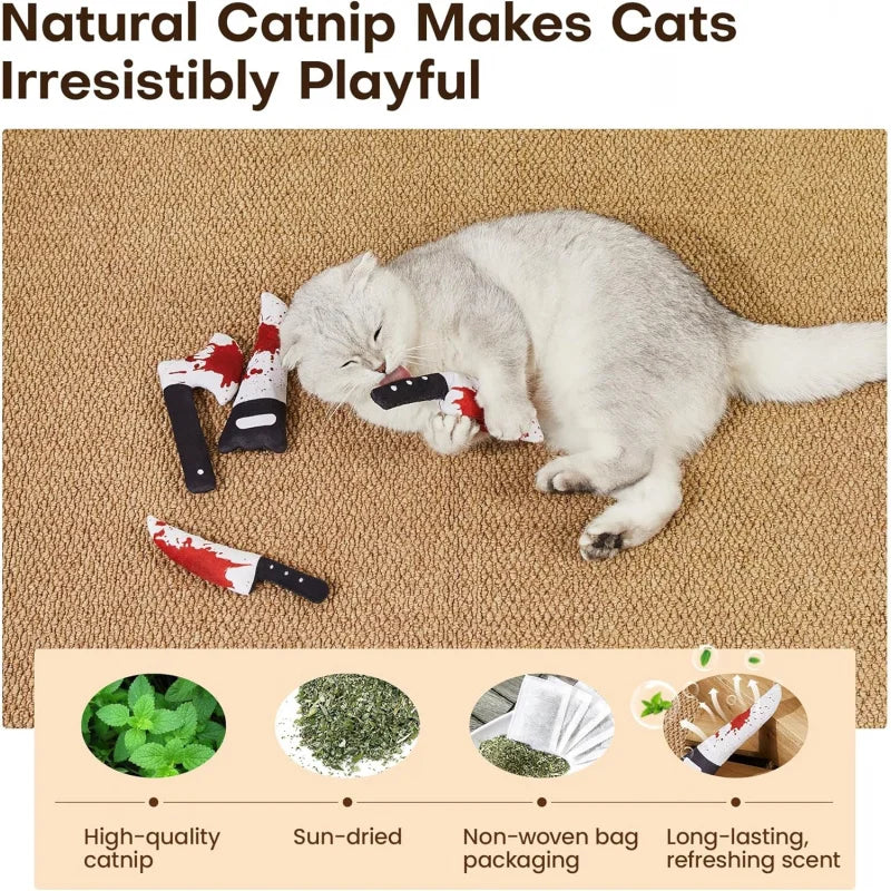 Potaroma 4-Pack Knife-Shaped Catnip Crinkle Toys — Indoor Exercise for All Breeds