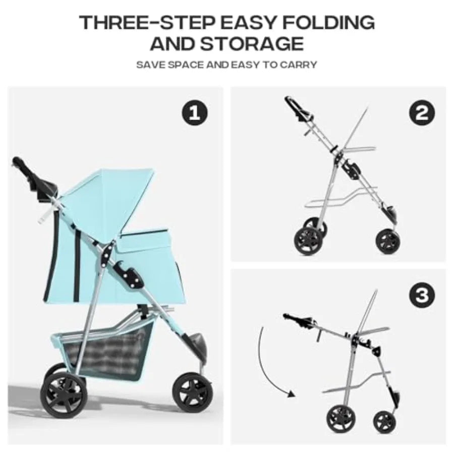Pet Stroller for Small Dogs 10 lbs, Dog Stroller for Medium Dogs 30 lbs, Cat Strollers for 2 Cats, 3 Wheels Foldable Jogger Pup