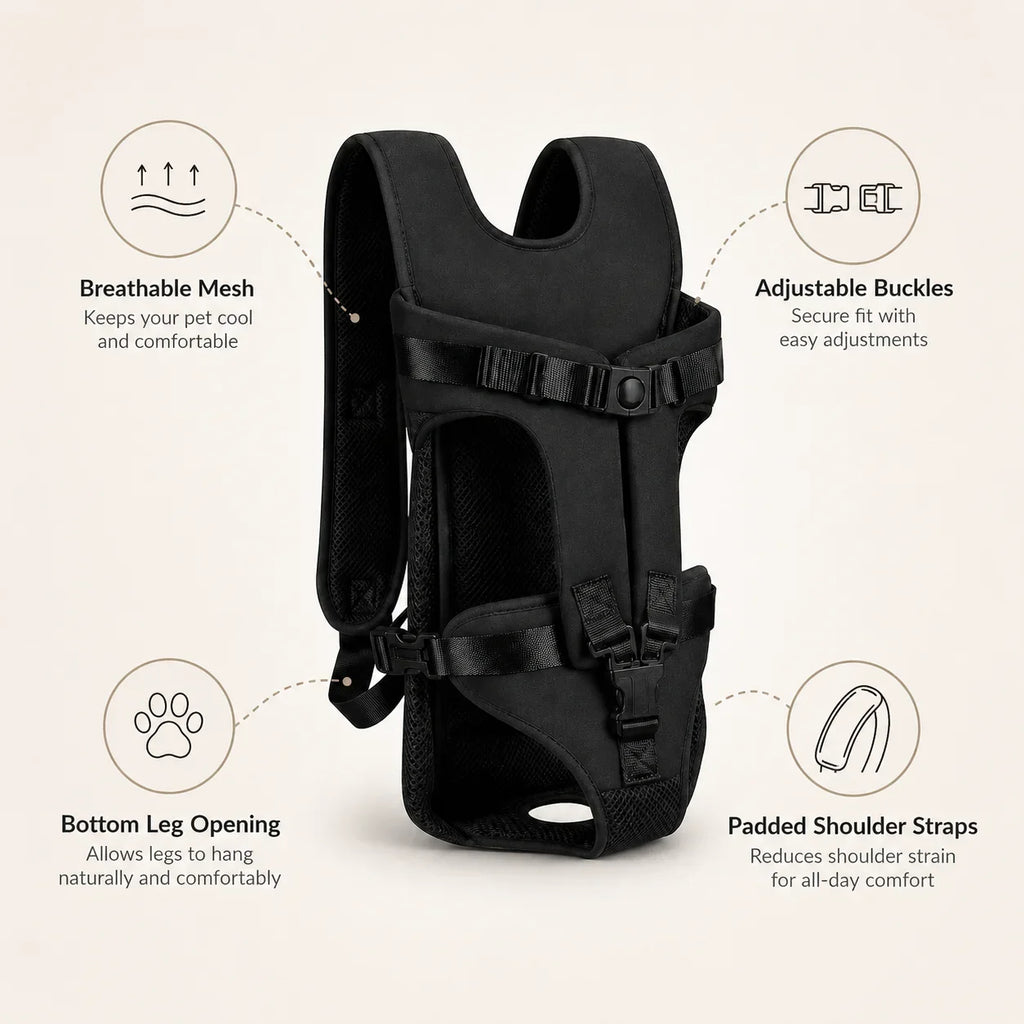 Pet Front Carrier Backpack Adjustable Hands Free Chest Bag Breathable Mesh Travel Tote For Small Medium Dogs Cats Outdoor Walk