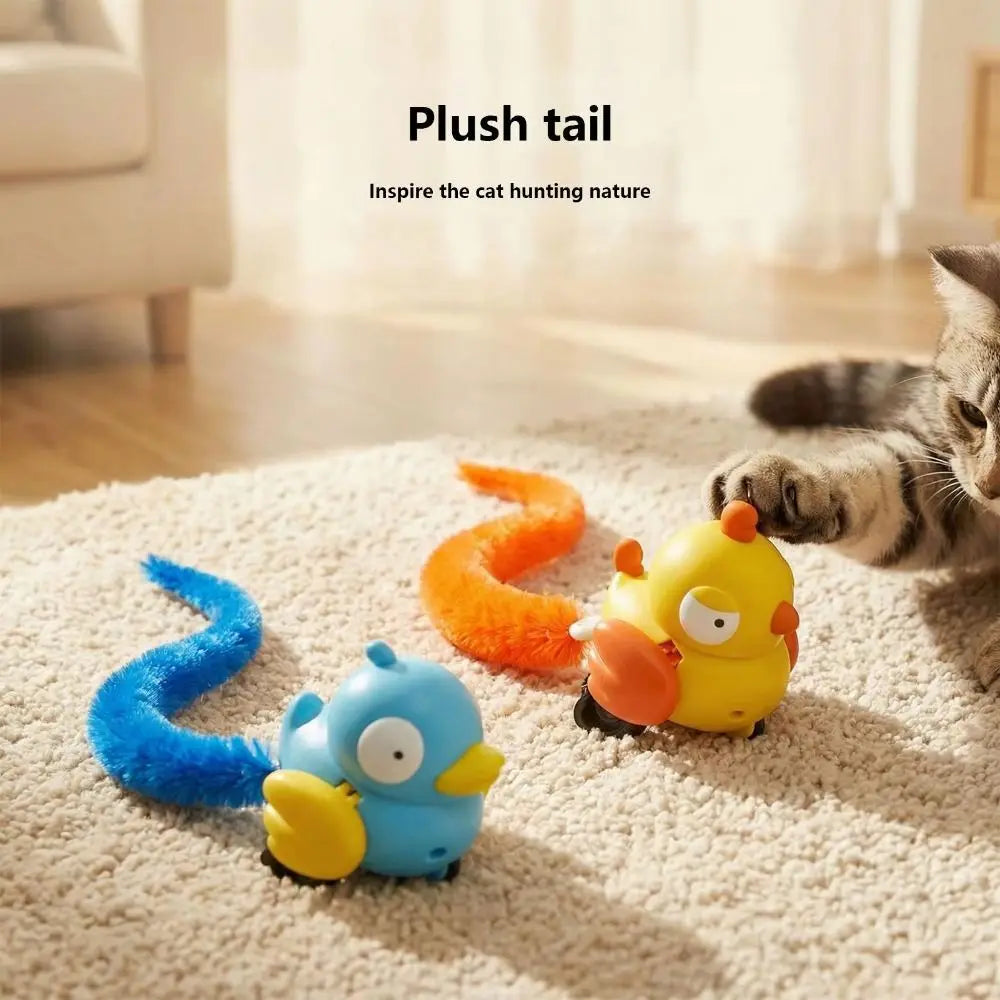 Wind-Up Bird Cat Teaser Toy — Sounding Bite-Resistant Tail-Pull Interactive Indoor Cat Toy