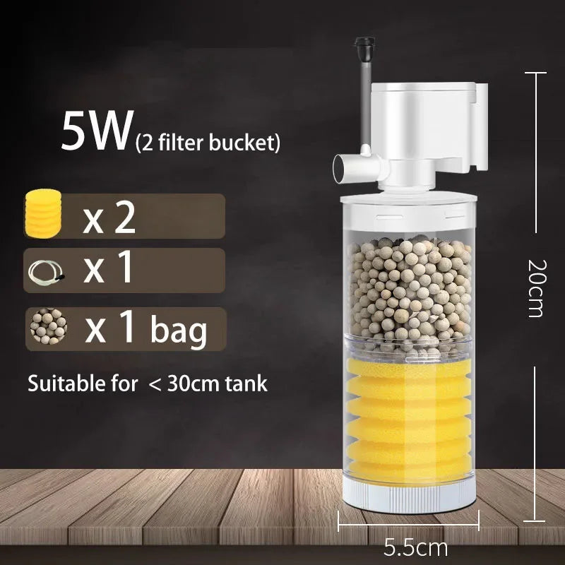 Silent 220V Submersible Aquarium Filter (Turtle & Fish Tank, Bio Sponge, Wave Maker)