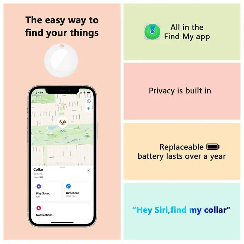 A56X IP67 Waterproof Apple Find My Dog Tracker Collar - Silver