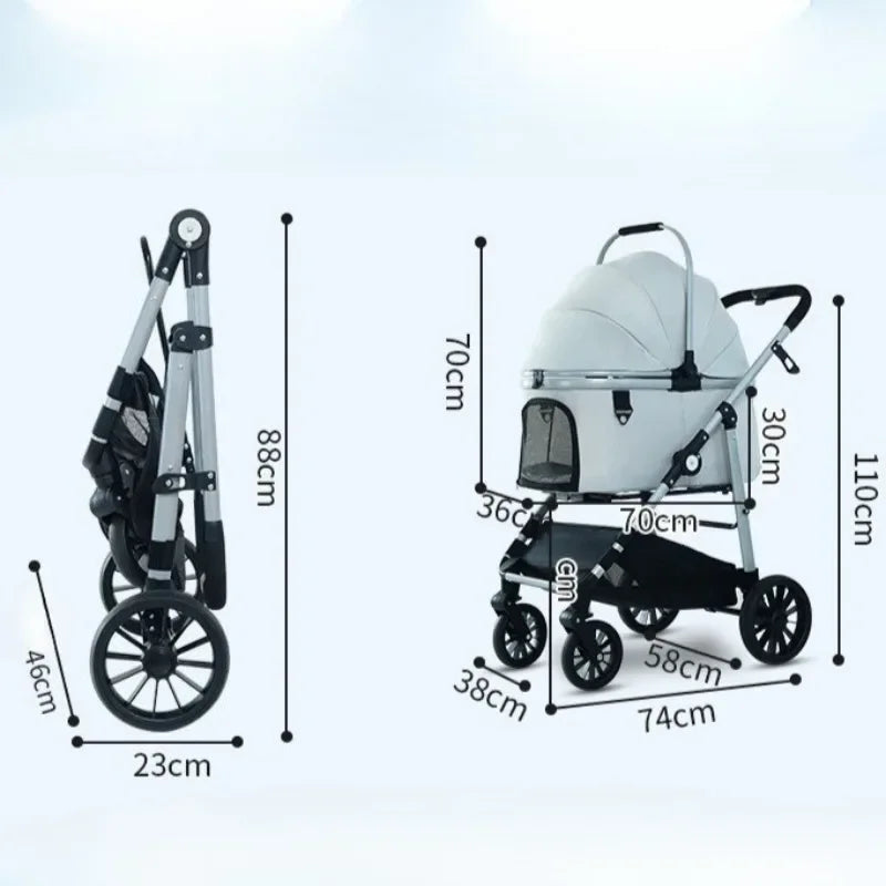 Lightweight Pet Stroller Foldable Outdoor Pet Stroller for Cats and Dogs Detachable Portable Pet Carrier High View Dog Stroller