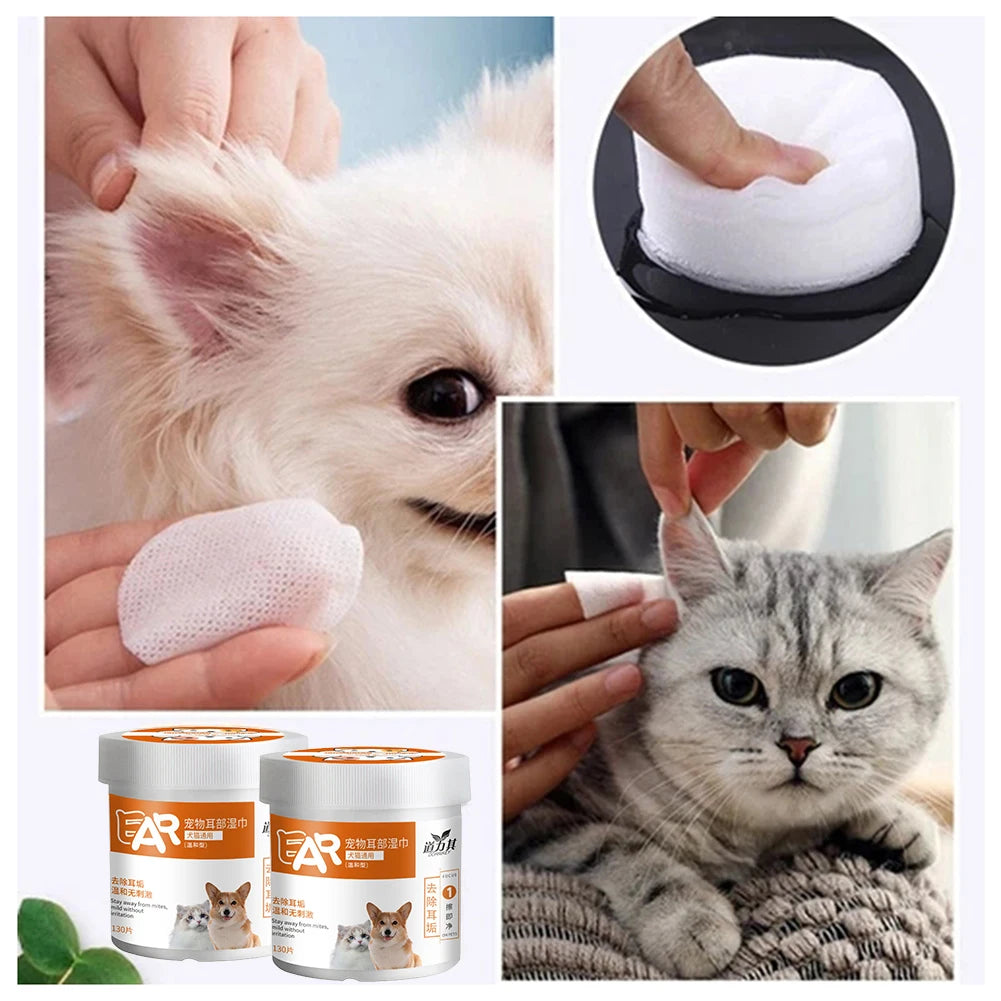 130pcs Eye Wipe For Dogs Cats,Pet Ear Cleaner Wipe Cleaning Tear Stains Dirts Earwax Wet Wipe,Tear Stain Remover Cleaner Pads