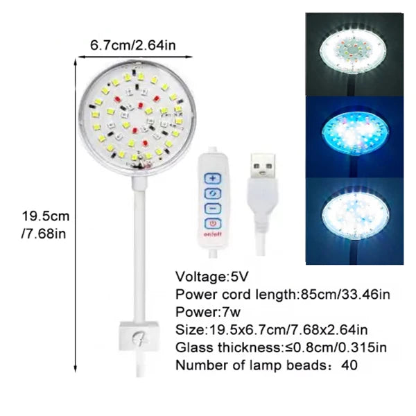 USB LED Aquarium Clip Lamp (5V, 5W/7W, Fish Tank Lighting, Flexible Neck)