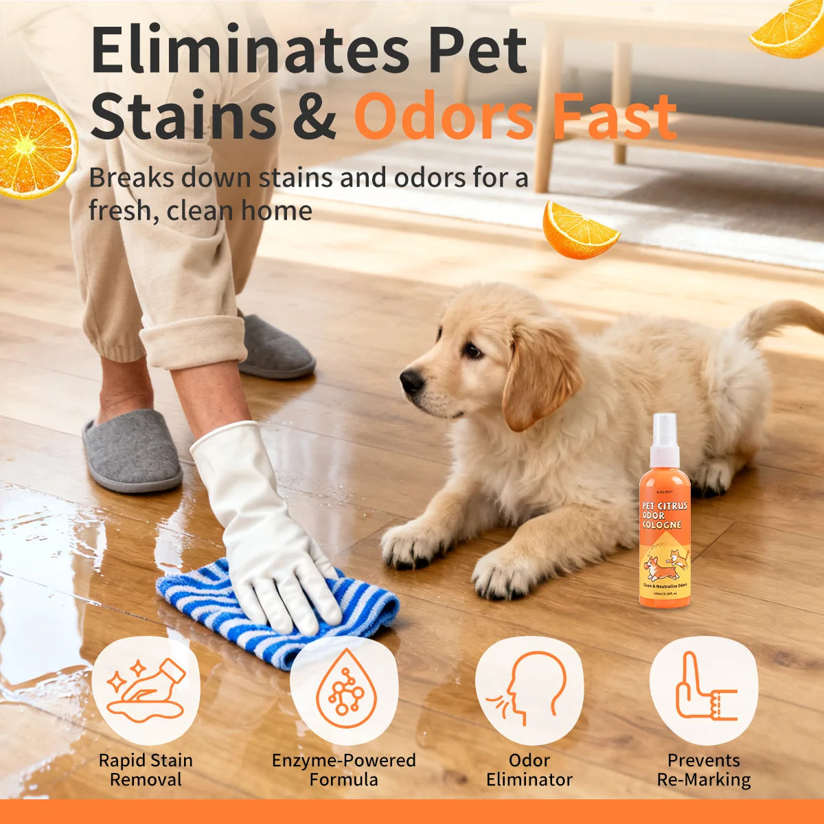 Citrus Enzymatic Pet Deodorizing Spray Urine Stain Odor Neutralizer Deep Cleaning Pet Safe Carpet Rug Upholstery Dogs & Cats