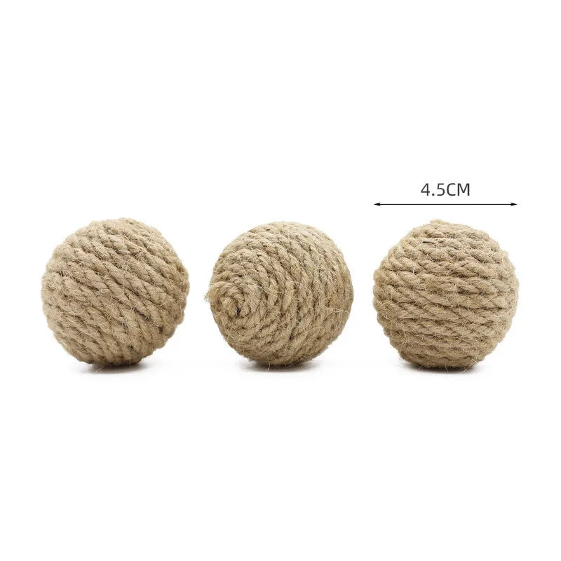 Hand-Woven Hemp Rope Cat Ball Toy Set — Crinkle Sound Interactive Scratch Toy