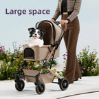 Large Space Shockproof Breathable Pet Stroller Lightweight One Click Folding Travel Cart For Small Medium Dogs Cats Outdoor Trip