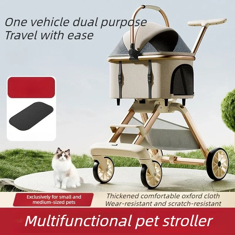 Foldable Pet Stroller High Landscape Breathable Mesh Dog Travel Carrier Basket for Small Medium Dogs Cats Portable Pets Carrier