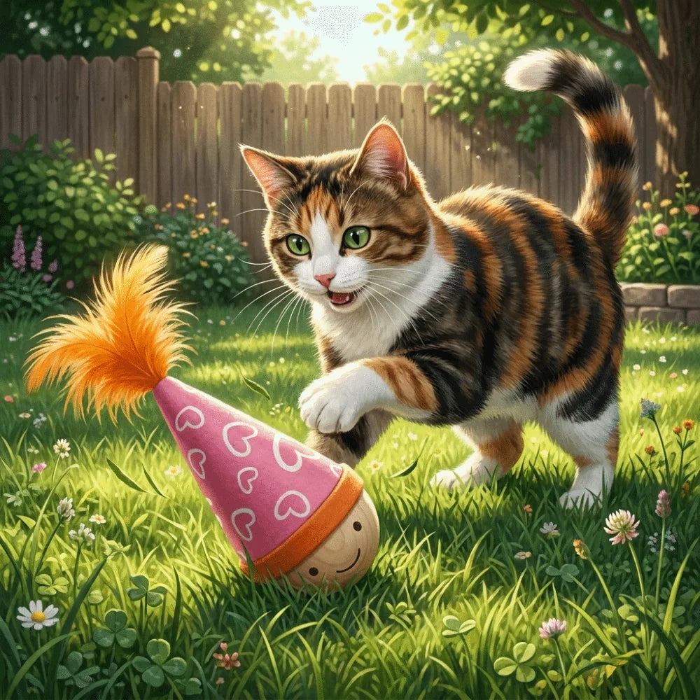 Wood Base Self-Balancing Turkey Feather Cat Tumbler — Bite-Resistant Cartoon Interactive Pet Training Toy