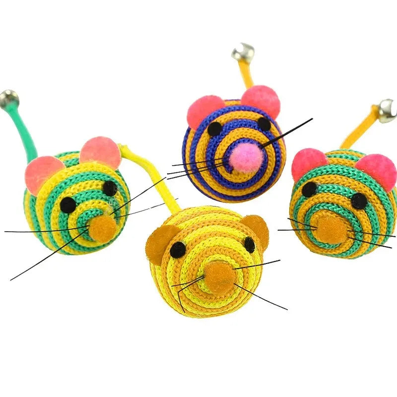 Stripe Nylon Rope Ball Mouse Cat Toy with Bell — Interactive Chew & Teaser Toy for Cats