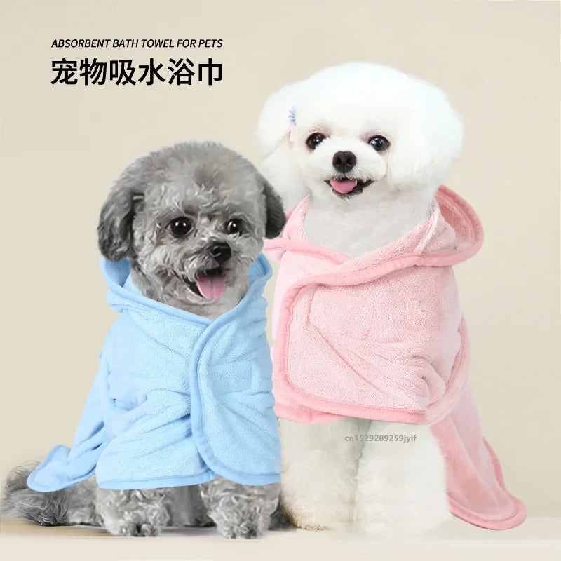 Quick-Dry Pet Bathrobe for Small & Medium Dogs & Cats Pet Washrobe Soft Absorbent Pet Wearable Bath Towel Robe Cozy Towel Wrap