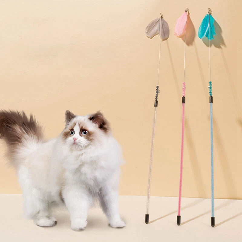 Gradient Feather Cat Teaser Wand Toy — Colorful Interactive Rod Stick for Cats (1–50 Pack)
