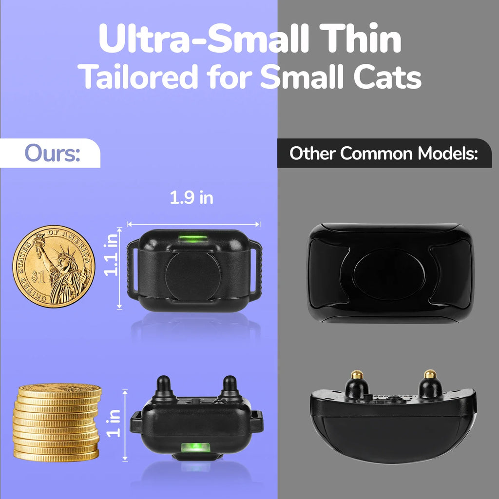 Ultra-Small Lightweight Cat Shock Training Collar — 2000ft Remote Waterproof Rechargeable